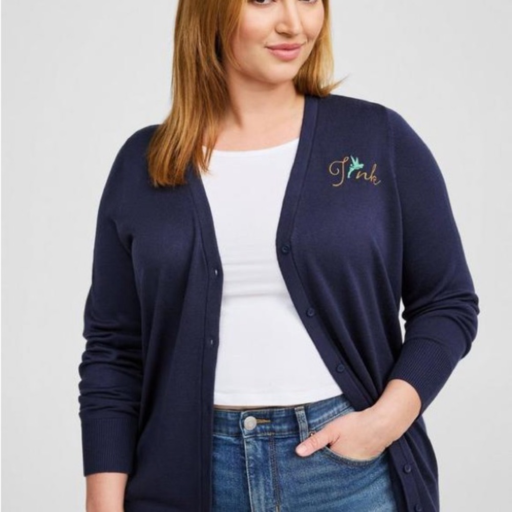 Torrid Disney Tinkerbell V-Neck Button Down Sweater 1X (14-16)
